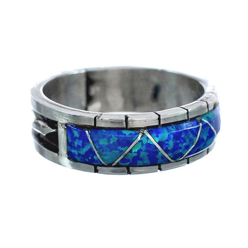 Blue Opal Inlay Zuni Sterling Silver Ring Size 12 AX124951